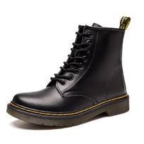 Autumn and winter new leather Martin boots heightening British knight boots short women's boots beef tendon couple women's shoes round leather boots 35