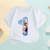 Frozen Elsa and Anna Princess Digital Bow Print Children's T-Shirt, Age 1-9, Birthday 140 white