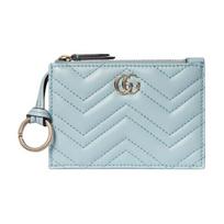 Gucci GG Marmont embossed V-shaped light gold finish leather key case women's light blue mėlyna