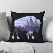 Native American Buffalo Square Pillowcase Polyester Linen Velvet Pattern Zip Decor Throw Pillow Case Sofa Cushion Case 30X30CM gray