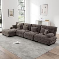 Modulinė kampinė sofa, L formos svetainės sofos komplektas, 4 vietų patogios „Cloud“ sofos su kilnojamu pufiku, „pasidaryk pats“ derinys, veliūras, ruda 406 x 145 x 81 cm ruda