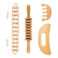 Solid Wood Meridian Massage Set: Face & Leg Gua Sha, Handheld Roller for Full Body Relief beige