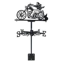 Metal Weather Vane Motorcycle Figure with Iron Profile Form, Wind Guide Arm, Point Guides, and Outdoor Yard or Barn Placement Appeal 1 black