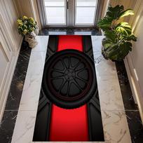 Car Tire Tread Runner Rug Red Black Automotive Print NonSlip Floor Mat for Entryway Hallway Garage Living Room Modern Home Decor 40x120cm(16x47in)