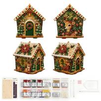 DIY 3D Wooden Gingerbread House Decoration Kit with Faux Pearls – Christmas Reindeer Design beige