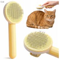 Savarankiškai išsivalantis šepetys gyvūnų kailiui, ergonomiškas, 19 cm, geltonas