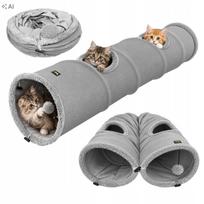 Katės tunelis su kamuoliuku, 120 cm, 2in1 žaidimų ir guolio namelis
