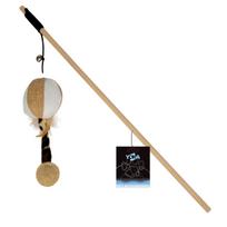 Katinų žaidimų lazdelė su žaislu ir mediniu varpeliu, 40 cm