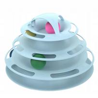 Interaktyvi mėlyna katės žaislų bokštas su kamuoliukais