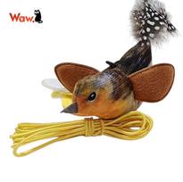 Katės žaislas paukštis, 7 cm, su 1,8 m elastine virve, rudas