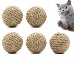 Katinų žaislas – 5 natūralūs sizalio kamuoliukai su barškučiu