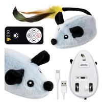 Interaktyvus pilkas USB pelės žaislas katėms su nuotolinio valdymo garsais