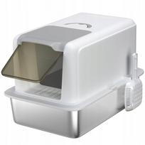 Katinų kraiko dėžė su dangčiu, nerūdijančio plieno, balta