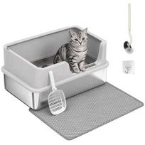 Katinų tualetas PawHut, nerūdijančio plieno, aukštomis sienelėmis, 30 L, iki 8 kg