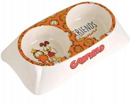 Katinų dubenėlis Garfield, dvigubas, baltas/geltonas, melaminas
