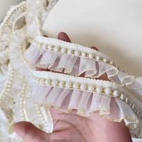 nice Gold thread edging beaded pleated lace fabric DIY fashion children's wear sewing doll skirt Quiet book cutting accessories 1 yard gray