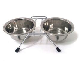 Metalinės dubenėlės su stovu katėms, 2 x 0,23 l