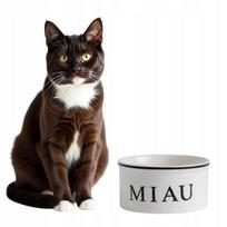 Keraminis baltas dubenėlis katėms su užrašu „Miau“, 400 ml