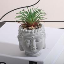 Buddha Flower Pot Decorative Plant Holder in Original Resin with Drainage Hole for Tabletop Gift Small Buddha Head gray