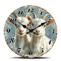 Vintage-Style Wall Clock with Goat Illustration, Unique Farm Animal Decor for Home or Office 10 inch beige
