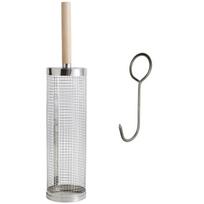 Multipurpose Rotating Grill Basket Nonstick Easy Cleaning Hanging Hook with Wood Handle Ideal For Meat Fish Vegetables 1 white