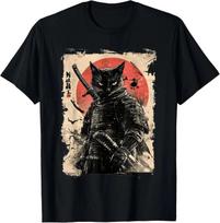 Vintage Japanese Art anime graphic samurai cat warrior Gift Unisex T-shirt Tops Tees Unisex XL beige