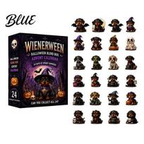 24 Piece Holiday Figurine Set Halloween Advent Calendar 24-Day Countdown Blind Box with Highland Cow Figurines Spooky Ghost Pumpkin Charms A black