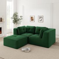 Modular corner sofa, two-seater, frameless L-shaped sofa with movable footrest, corduroy fabric, suitable for living room and bedroom, Green 208 x 177 x 69 cm žalia