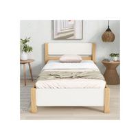 Lit simple - MUVOE - 90x200 cm - Cadre en pin - Tête et pied en MDF - 15 sommiers à lattes balta