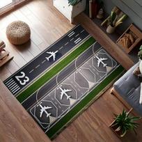 Airport Landing Strips Top Printed Area Rugs View Aircraft and Airplane Arrival 3D Carpet Kids' Bedroom Playroom Nursery Decor 40X60cm gray