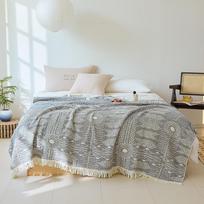 Four-layer Cotton Gauze Tassel Edge Throw Blanket Towel Quilt Sofa Towel Single Double Lunch Blanket Multi-use Cover Blanket For Home 150x200cm gray