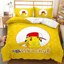 Cute Pikachu Animation Image 3D Digital Printing Bedding Three-Piece Set 90*190 blue