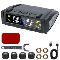 Car TPMS Temperature Warning Tire Pressure Monitoring System 0-6Bar USB/Solar Power Digital LCD Display 4 External Sensors external sensors gray