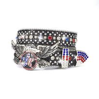 Punk diržas, Amerikietiškas skraidantis erelis Žvaigždės Juostelės Inkrustuoti Cirkonio Blizgučiai Roko Mados Diržas, Vyriškas ir Moteriškas Diržas 120cm*3.8cm gray