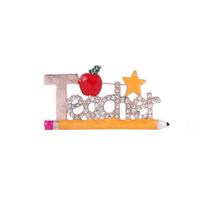Weiman New Arrival Enameled Beautiful School Pencil Teacher Design Brooches Zinc Alloy Brooch Pins Rhinestones for Party Wedding Rose Gold Plated geltona