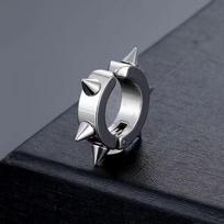 Punk Personality Sliver Color Rivet Spike Hoop Earrings for Women Men Hip-hop Street Ear Bone Clip Stainless Steel Jewelry Gifts gray