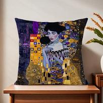 Gustav Art K-Klimt O-Oil Cushion Cover For Pillow Printing Sofa Decoration Home Car Room Coffee Shop Office Nordic Simplicity Peach skin 18*18(CM)-1Pcs black
