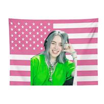 Billie Eilish Pink American Flag Tapestry Pop Music Idol Flat Print Wall Hanging Fan Merch Decor for Bedroom Dorm Ideal Gift 100X70CM pink