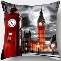 London Landmarks Pillowcase, Big Ben & Red Phone Box Design for Home Decor, Soft Cotton Cushion Cover with Cityscape Style 50X50CM white