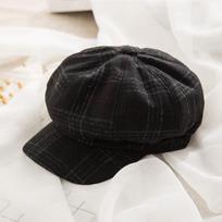 Women S Plaid Octagonal Beret Hat Korean Style Versatile Autumn Winter Soft Girl Hat One Size kava