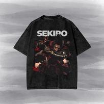 Sekiro Shadows Die Twice Vintage Acid Washed Tee - Sekiro Graphic T Shirt, FromSoftWare, Gift For Gamer. L gray