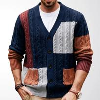 Men's Cable Sweater Cardigans Long Sleeve Knit V Neck Button Down Sweaters Regular Fit Ribbed Cardigan Sweater for Male Casual Warm Knitted Jackets M black