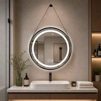 LED veidrodis su juodu rėmu, 3 spalvų apšvietimas, reguliuojamas nuo 10-100%, apsauga nuo rasojimo, 5 mm HD stiklas, jutiklinis jutiklis, CRI >90 50cm