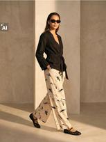 Sinsay - Wide leg kelnės iš viskozės su lino priemaiša ir abstrakčiu raštu - multicolor