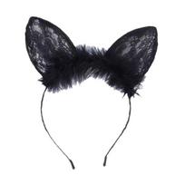 Lace cat ears headband women wash face press hair headband sexy rabbit ears cos makeup hair accessories average size [within 60kg] black