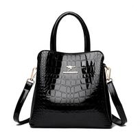 Women's bag new patent leather shoulder bag women's middle mother bag crocodile pattern handbag women