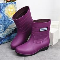 New fashion rain shoes women's medium tube warm rain boots non-slip water shoes work rubber shoes adult cotton water boots overshoes 36
