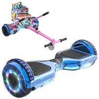 RCB Hoverboardas + Kartas 2-in-1 6,5 colio su Bluetooth ir LED – Reguliuojamas Kartingas – mėlynas/rožinis – idealus vaikų dovanų rinkinys