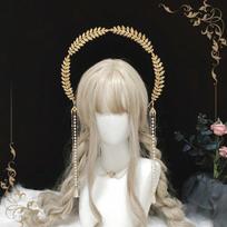 Gothic Lolita Halo Headband Goddess Queen Anna Tiara Angel Necklace Hair Ornament Laurel Crown Baroque Headpiece Accessories gray
