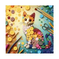 DIY Button Painting Kit, Button Art Animal Craft Kit, 30x30cm Button Painting Craft Set with Round Craft Buttons for Beginners D blue